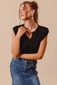 SO ME Notched Neck Cable Knit Sweater Vest - Brittney MADE