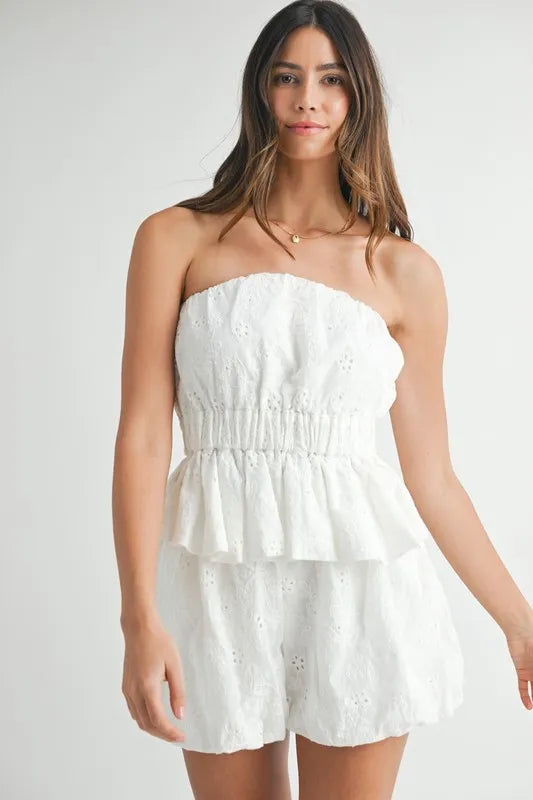 MABLE Floral Eyelet Lace Tube Top and Short Set - Brittney MADE