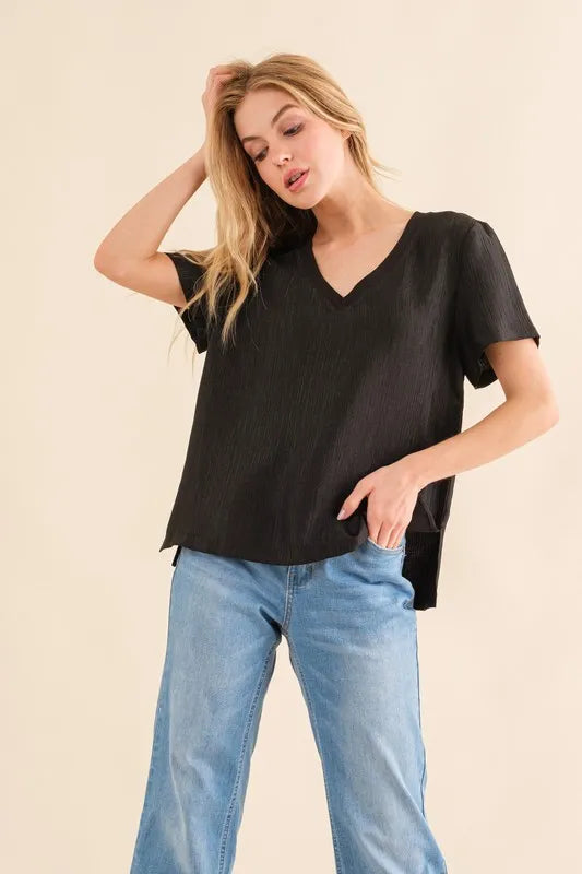 And The Why Textured Woven Short Sleeve T-Shirt - Brittney MADE