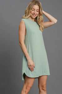 Umgee Round Neck Sleeveless High-Low Curved Hemline Mini Dress - Brittney MADE