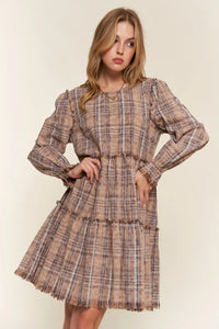 And The Why Full Size Washed Frayed Tiered Plaid Dress - Brittney MADE