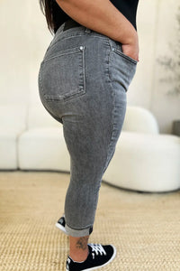 Judy Blue Full Size Button Fly High Waist Cuffed Capris - Brittney MADE