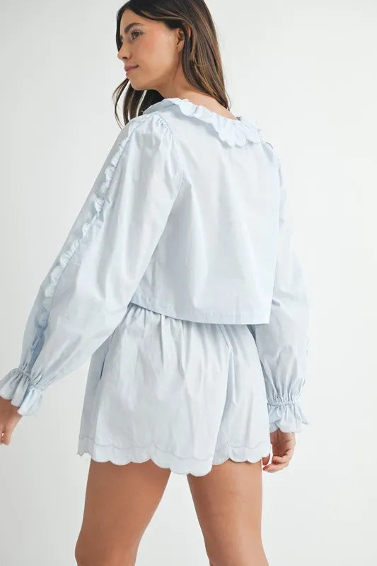 MABLE Long Sleeve Scallop Blouse and Shorts Set - Brittney MADE