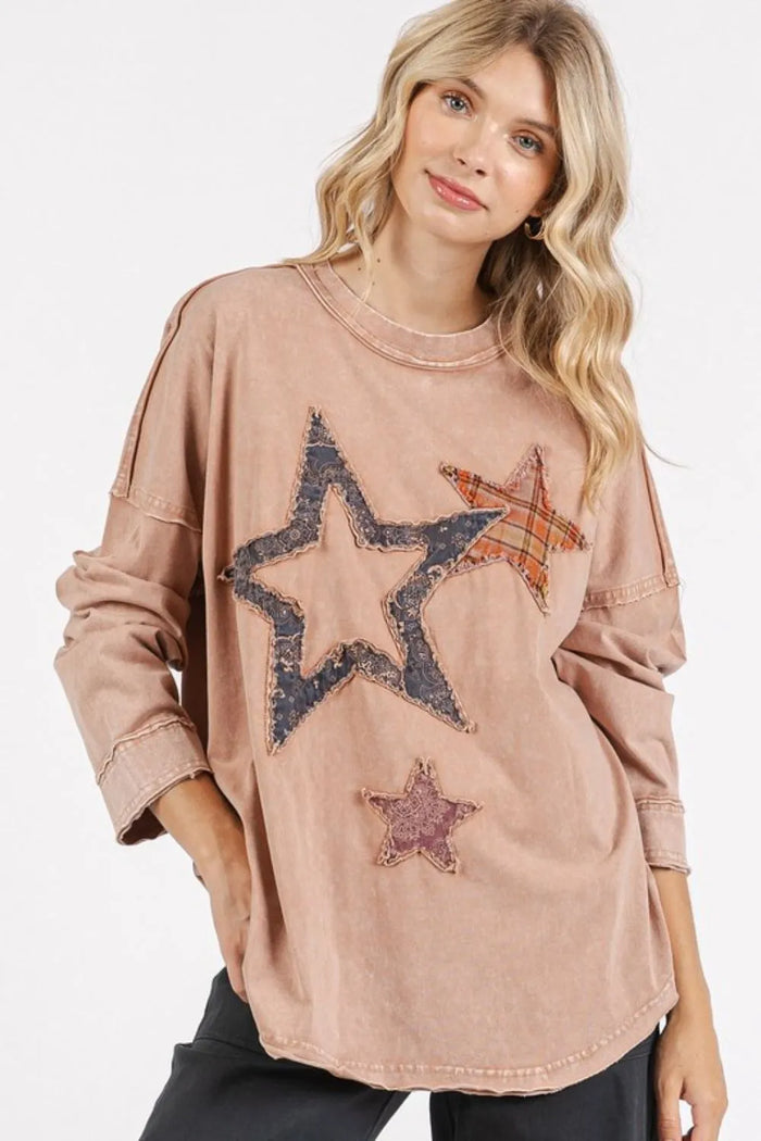Mittoshop Mineral Wash Star Patch Long Sleeve T-Shirt - Brittney MADE