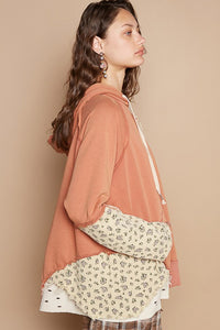 POL Floral Patchwork Distressed Drawstring Hoodie - Brittney MADE