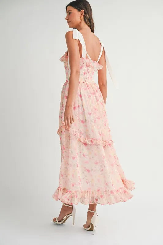 MABLE Floral Printed Shoulder Strap Midi Dress - Brittney MADE