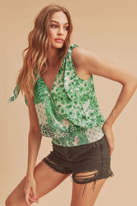 Aemi + Co Smocked Hem Printed Surplice Tank - Brittney MADE