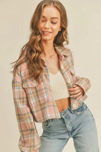 MABLE Plaid Flannel Crop Shacket - Brittney MADE