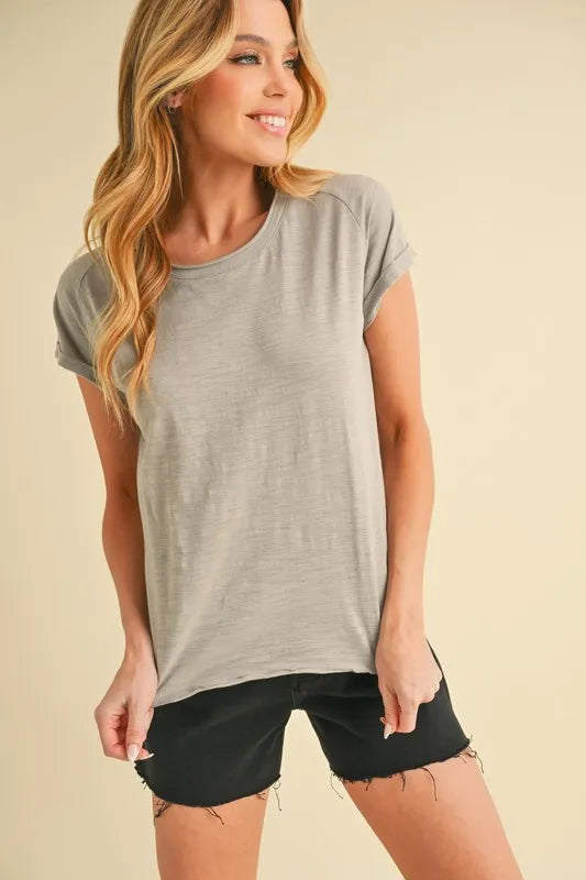 Aemi + Co Lettuce Edge Round Neck Short Sleeve T-Shirt - Brittney MADE