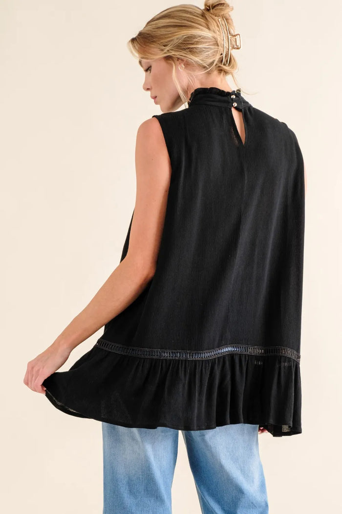And The Why Lace Detail Sleeveless Ruffled Top - Brittney MADE