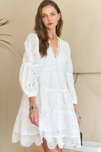 ADORA Lace Detail Tiered Eyelet V-Neck Babydoll Dress - Brittney MADE