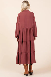 Mittoshop Tiered Button Down Long Sleeve Midi Dress - Brittney MADE
