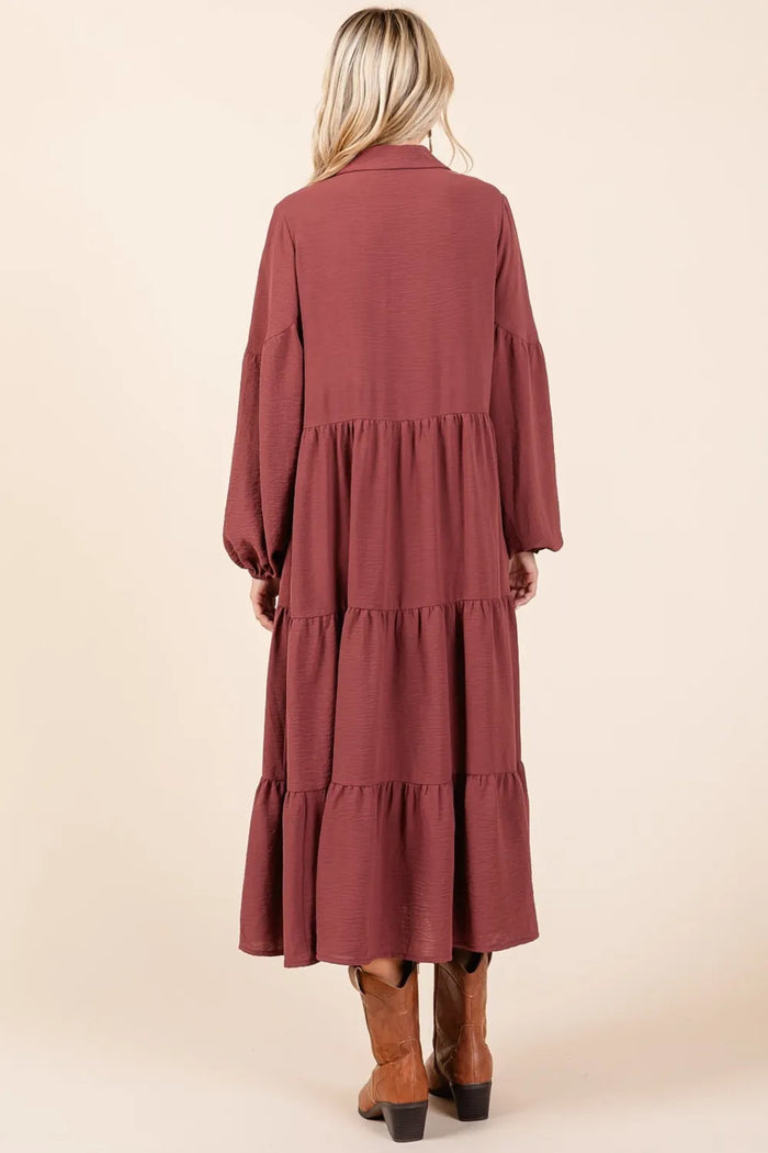 Mittoshop Tiered Button Down Long Sleeve Midi Dress - Brittney MADE