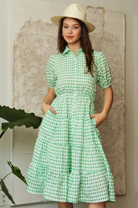 Davi & Dani Checkered Puff Sleeve Tiered Shirt Dress - Brittney MADE