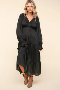 Haptics Flounce Sleeve Tiered Midi Dress with Pockets - Brittney MADE