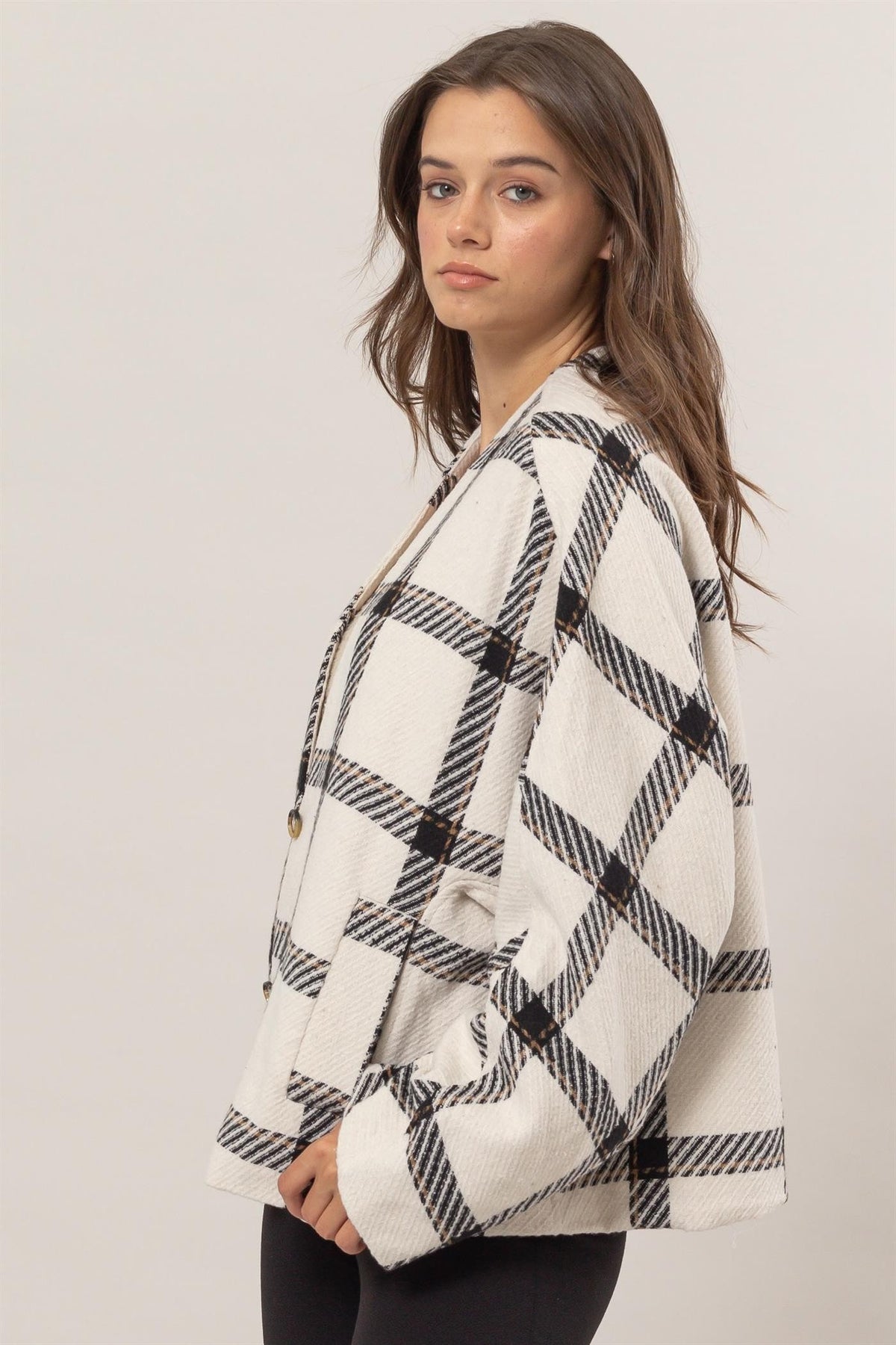 HYFVE Plaid Long Sleeve Jacket with Side Slit Pockets - Brittney MADE