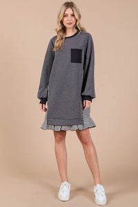 Ces Femme Striped Patchwork Round Neck Terry Sweatshirt Dress - Brittney MADE
