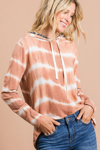 BiBi Tie Dye Stripe Terry Drawstring Hoodie With Leopard - Brittney MADE