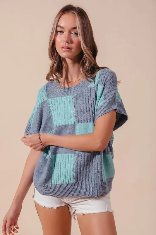 SO ME Check Plaid Casual Sweater Top - Brittney MADE