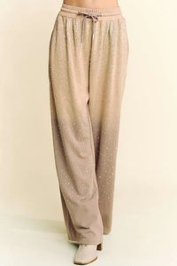 Davi & Dani Rhinestone Drawstring Wide Leg Pants - Brittney MADE