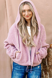 And The Why Sherpa Drawstring Cropped Hooded Jacket - Brittney MADE