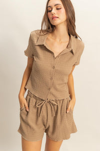 HYFVE Textured Short Sleeve Top and Drawstring Shorts Knit Set - Brittney MADE