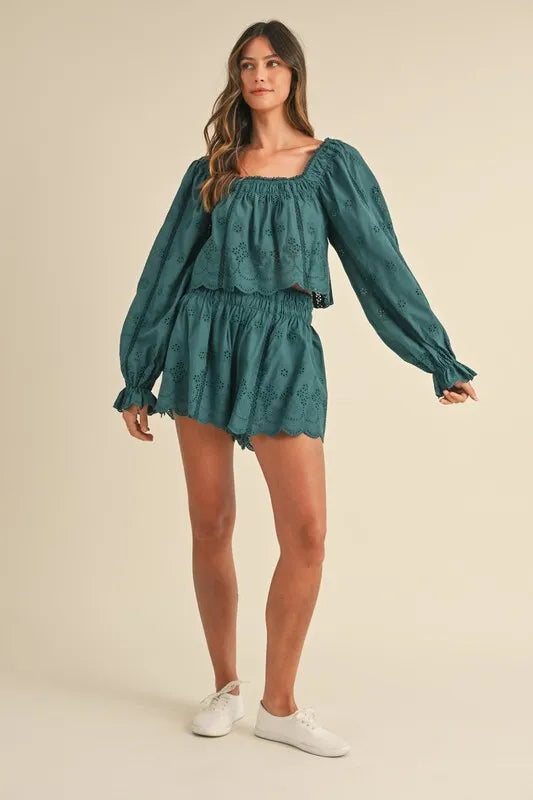 MABLE Embroidered Scalloped Lace Top and Short Set - Brittney MADE