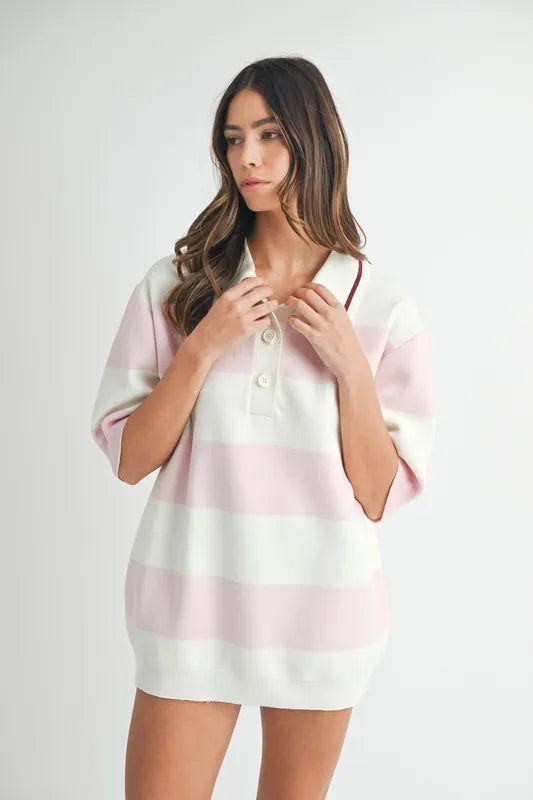 MABLE Oversized Stripe Polo Collar Sweater - Brittney MADE