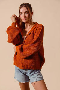 SO ME Front Zip Up Hooded Textured Cardigan - Brittney MADE