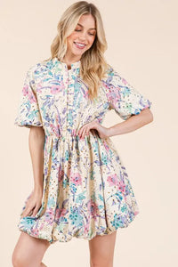 GeeGee Floral Eyelet Lace Puff Sleeve Mini Shirt Dress - Brittney MADE