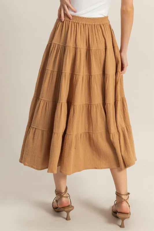 HYFVE Double Gauze Tiered Midi Skirt with Pockets - Brittney MADE