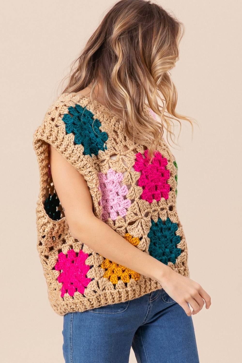 BiBi Granny Square Openwork Sweater Vest - Brittney MADE