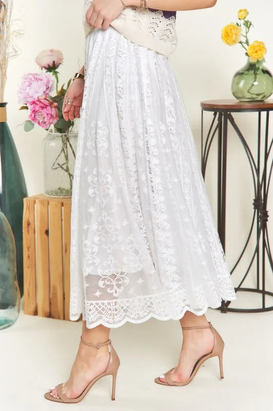 ADORA Elastic Waist Lace Midi Skirt - Brittney MADE