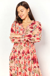 Double Take Floral Frill Trim Flounce Sleeve Plunge Maxi Dress - Brittney MADE