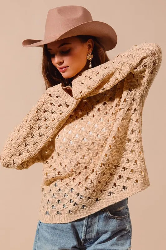SO ME Geometric Pattern Open Knit Lightweight Sweater - Brittney MADE