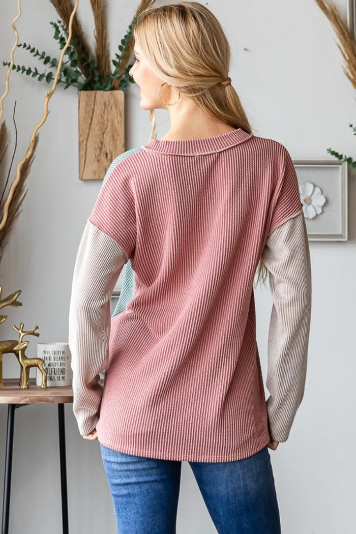 Heimish Color Block Exposed Seam Ribbed T-Shirt - Brittney MADE