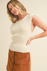 Aemi + Co Openwork Round Neck Cap Sleeve Knit Top - Brittney MADE