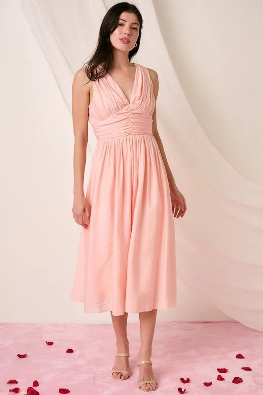Mittoshop Ruched V-Neck Sleeveless Midi Dress - Brittney MADE