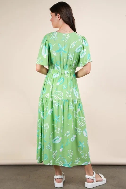 VERY J Printed V-Neck Resort Midi Dress - Brittney MADE