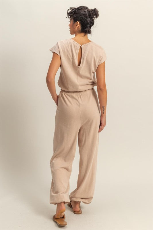 HYFVE Back Keyhole Round Neck Cap Sleeve Drawstring Jumpsuit - Brittney MADE