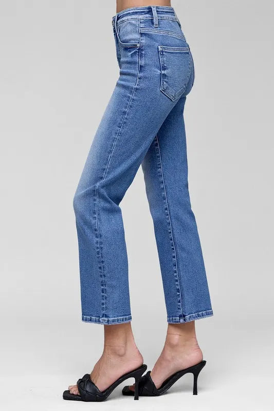 RISEN Full Size Tummy Control High Rise Crop Straight Jeans Plus Size - Brittney MADE