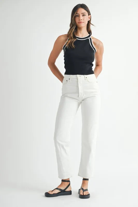 MABLE Contrast Trim Grecian Neck Cropped Tank - Brittney MADE