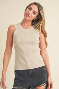 Aemi + Co Ribbed Round Neck Knit Tank - Brittney MADE