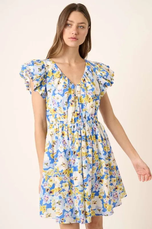 Mittoshop Floral V-Neck Cap Sleeve Mini Dress - Brittney MADE