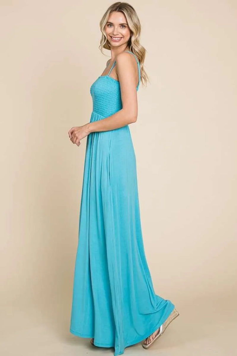Culture Code Full Size Smocked Cami Maxi Dress with Pockets - Brittney MADE
