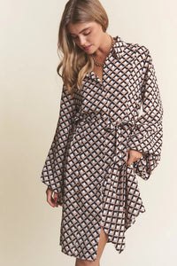 J.NNA Geometric Balloon Long Sleeve Midi Dress - Brittney MADE