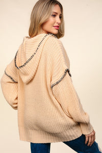 Haptics Contrast Stitching Long Sleeve Hooded Sweater - Brittney MADE