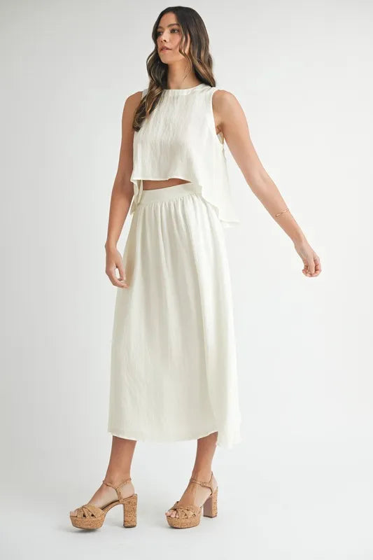MABLE Wrinkled Round Neck Swing Top and Skirt Set - Brittney MADE