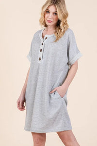 BOMBOM Casual Contrast Trim Henley Dress - Brittney MADE