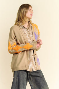 Davi & Dani Argyle V-Neck Dropped Shoulder Cardigan - Brittney MADE
